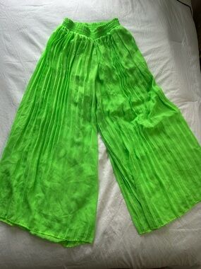 Neon Green Flowy Festival Pants Rave Fashion size small